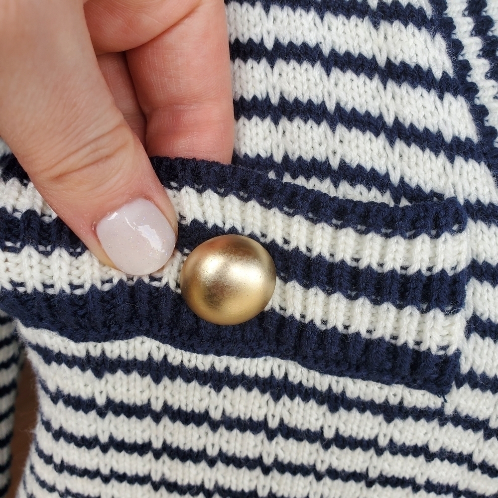 Tahari Navy Blue and White Striped Women's Button Down Cardigan Sweater NWOT - Picture 14 of 15